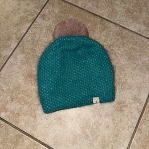 Cozy Vintage OG Teal White Pink Pom Knit Beanie